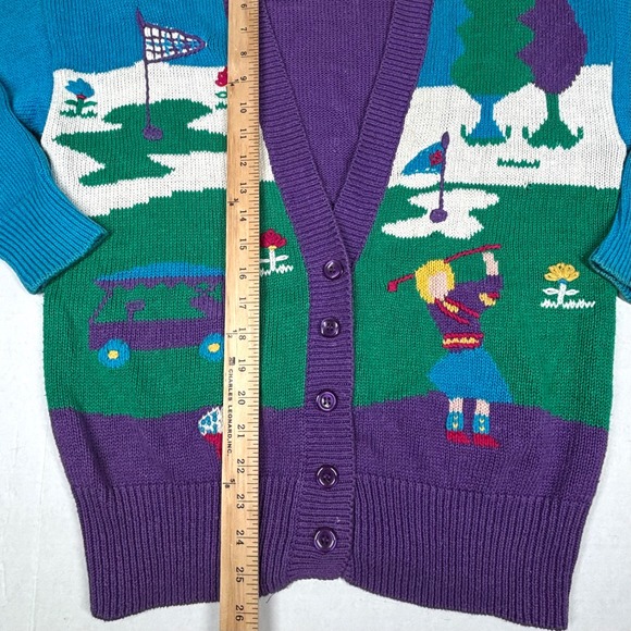 VTG Koret Sport Petites Golf Cardigan Embroidered Knit Sweater Colorful 90s EUC‎ - Picture 5 of 7